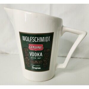 WOLFSCHMIDT GENUINE VODKA  DISTILLED BY SEAGRAM BAR WATER PITCHER MAN CAVE EUC